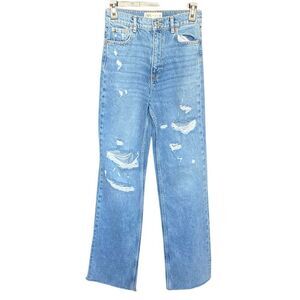 Zara The 90’s Full Length Medium Wash Distressed Raw Hem Jeans Sz 2/26 #765